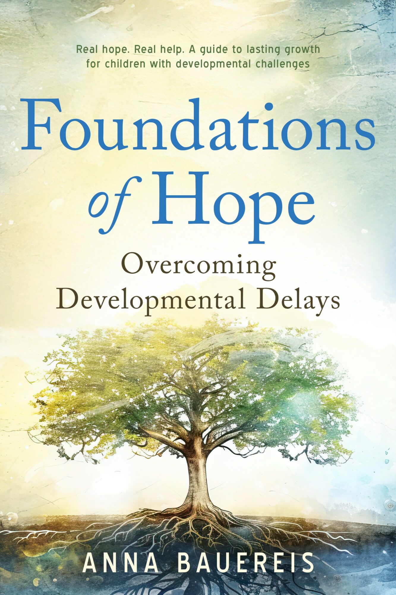 Book cover with a large tree, title 'Foundations of Hope,' and author's name Anna Baurreis.
