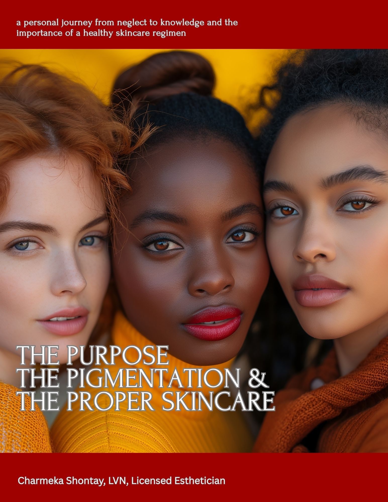 Close-up of three women with different skin tones and hair types, promoting skincare and pigmentation awareness.