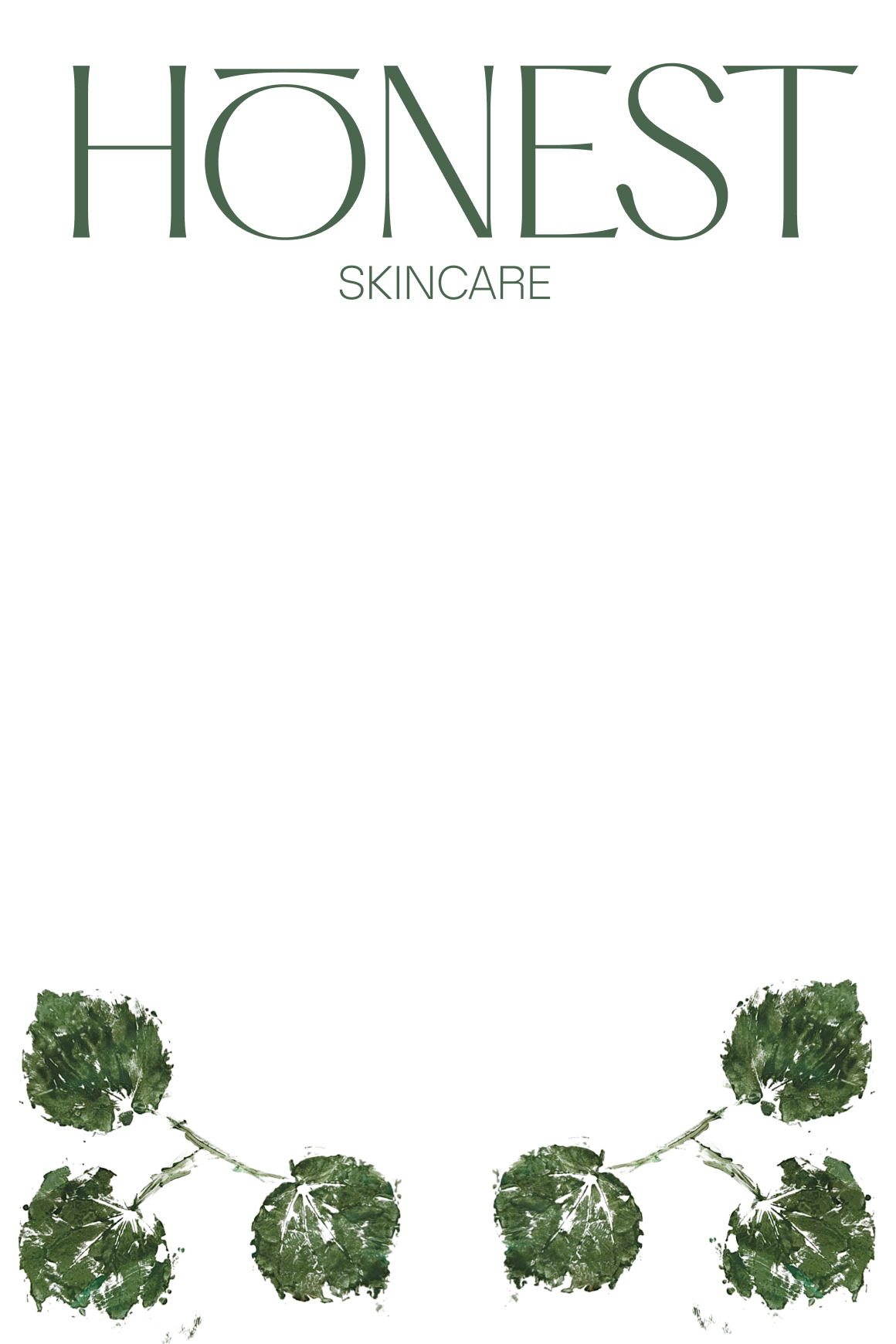 Honest Skincare logo with text and green leafy plant illustrations at the bottom.