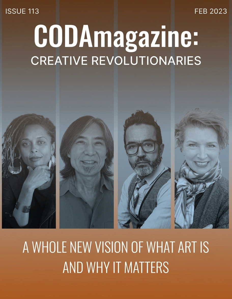 Cover of CODAmagazine issue 113, February 2023, featuring four diverse people smiling, with a brown background and white text.