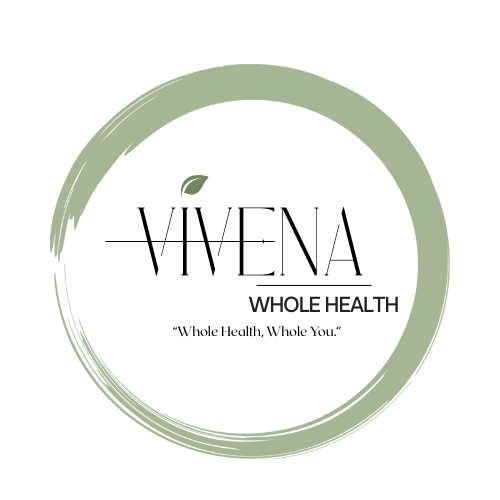 Circular logo with a small leaf inside and the words 'WHOLE HEALTH' on a black background.