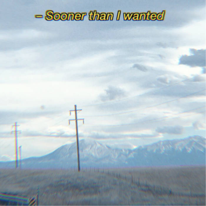 Cloudy sky with mountains in the background and power lines in the foreground, with text at the top. Word count: 20