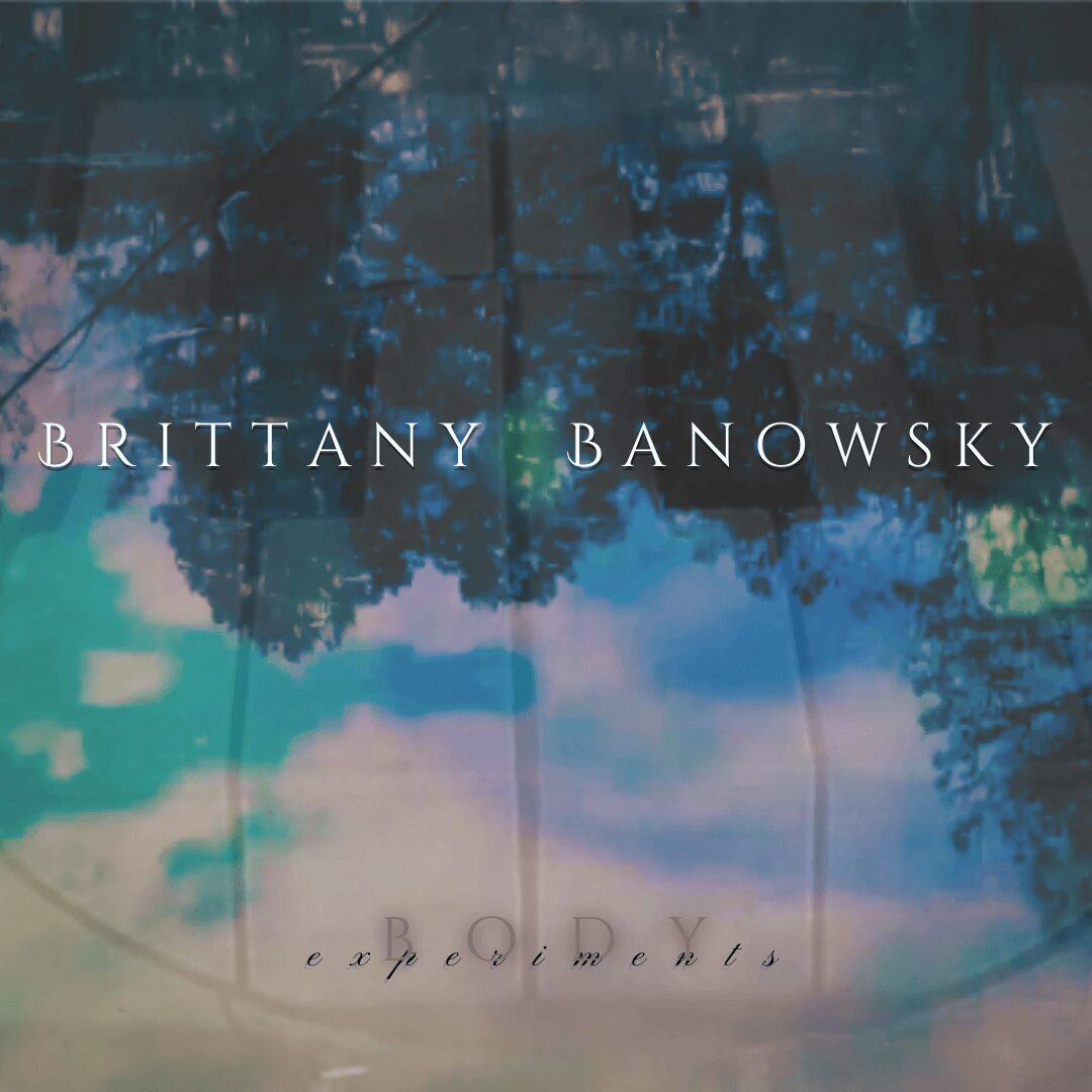 Book cover with trees and sky, displaying the title 'Brittany Banowsky' and author's name, upside down.