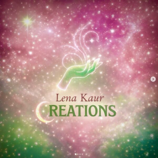 A hand with glowing sparkles and swirls against a starry pink and green background, with the title 'Reactions' and author 'Lena Kaur'.