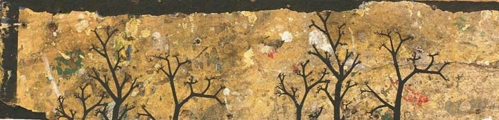 Fragment of a mural with trees and a textured background, possibly aged or weathered.