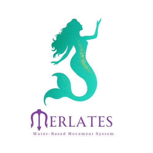 Merlantes logo features a teal mermaid silhouette with flowing hair and a curved tail, above the text 'MERLANTES Water-Based Movement System'.