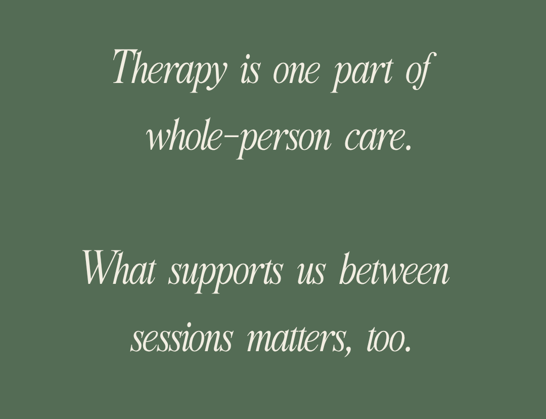Text quote about therapy and support on a green background, with white cursive font.