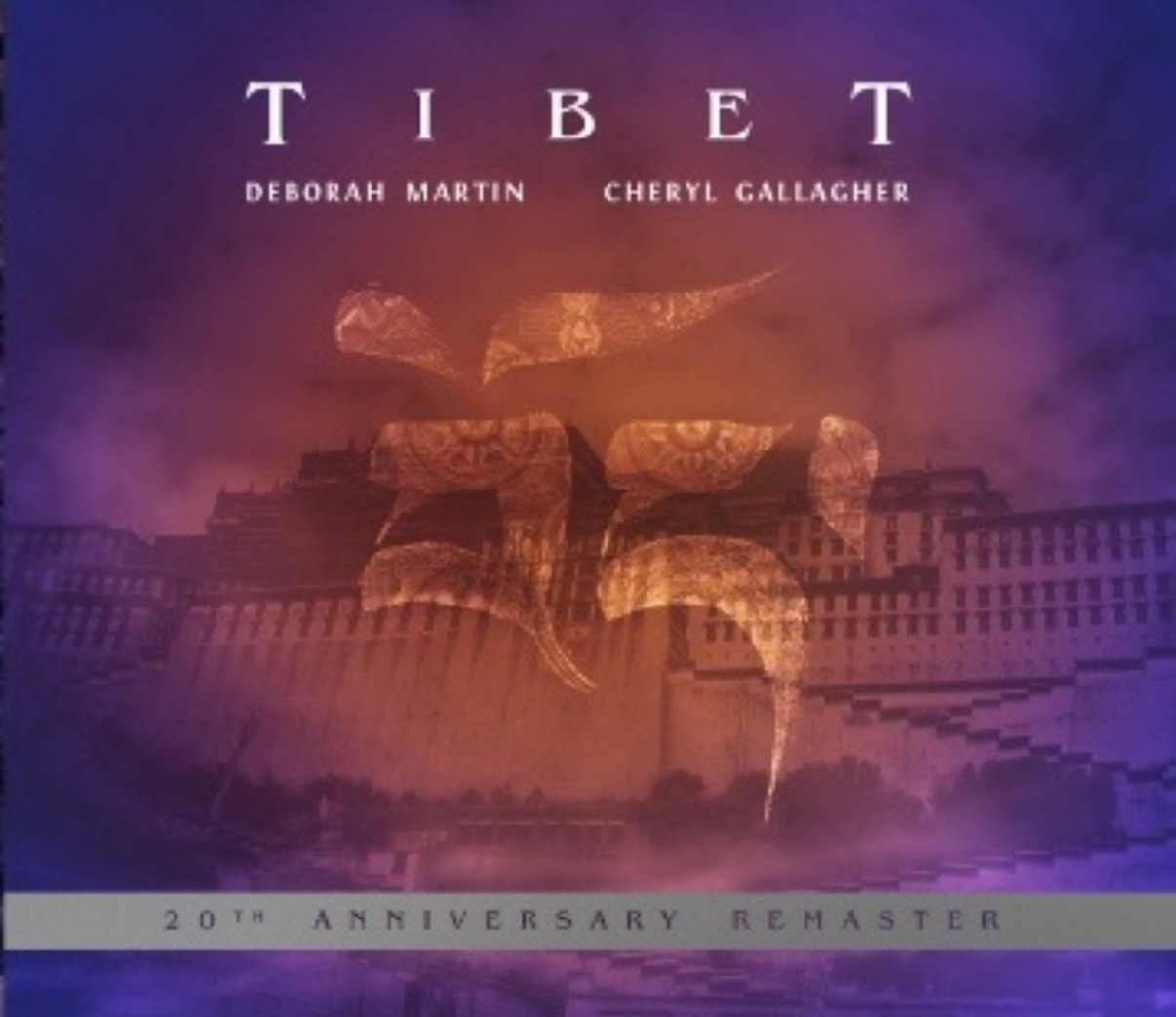 Album cover with a lion silhouette over a cityscape, purple and orange hues, and text about the band TIBET and anniversary remaster.