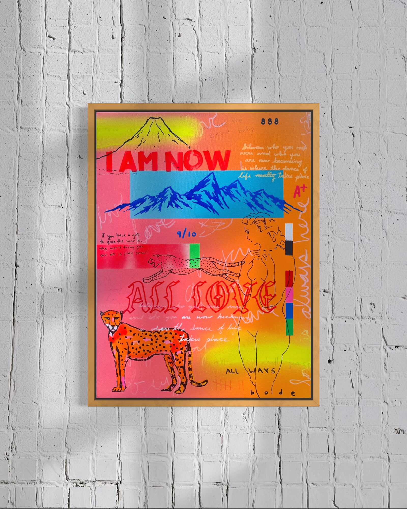 Colorful poster with mountains, a cheetah, and text including 