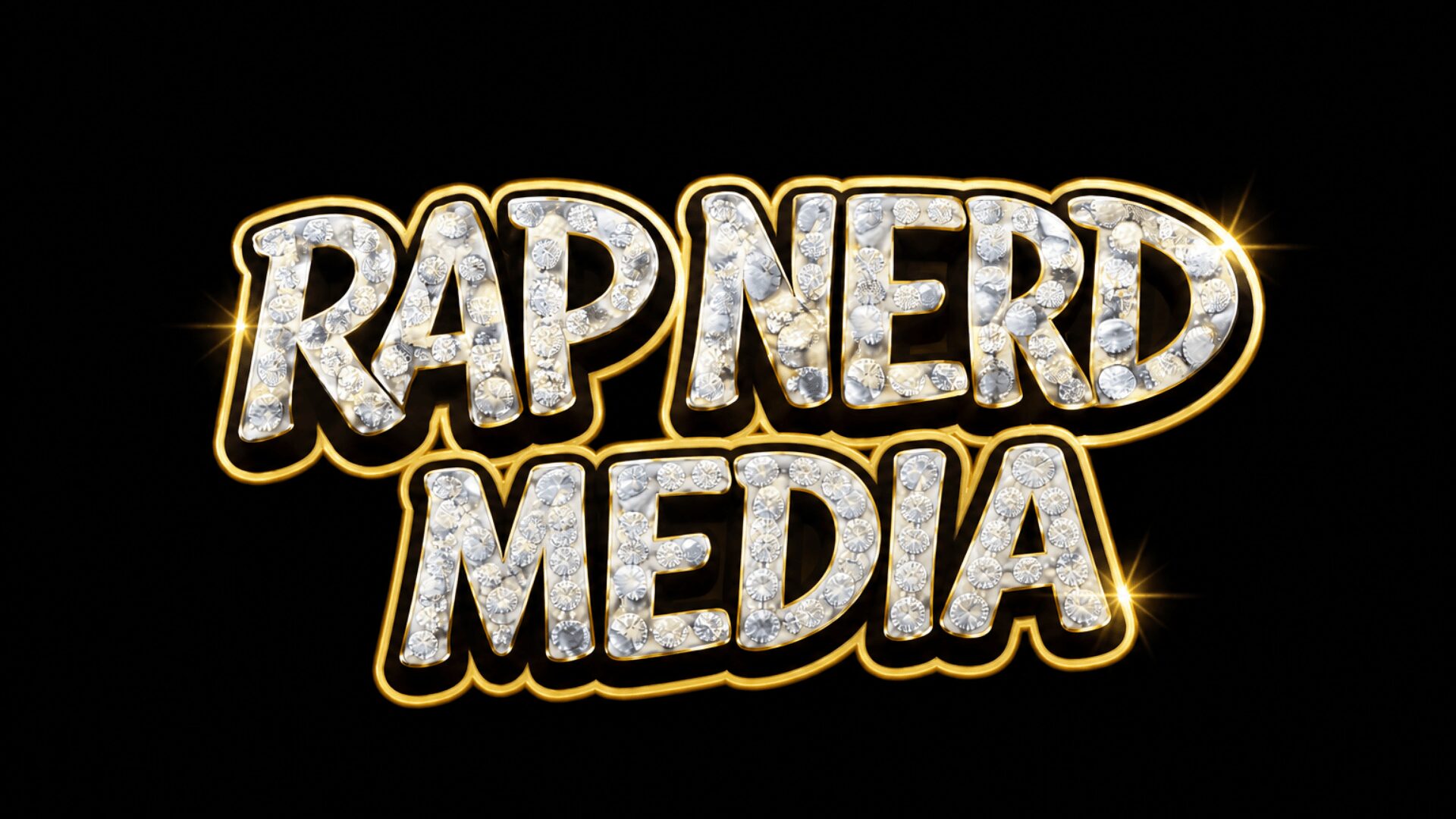 Text reads 'RAP NERD MEDIA' in bold, glittery letters with a black background.