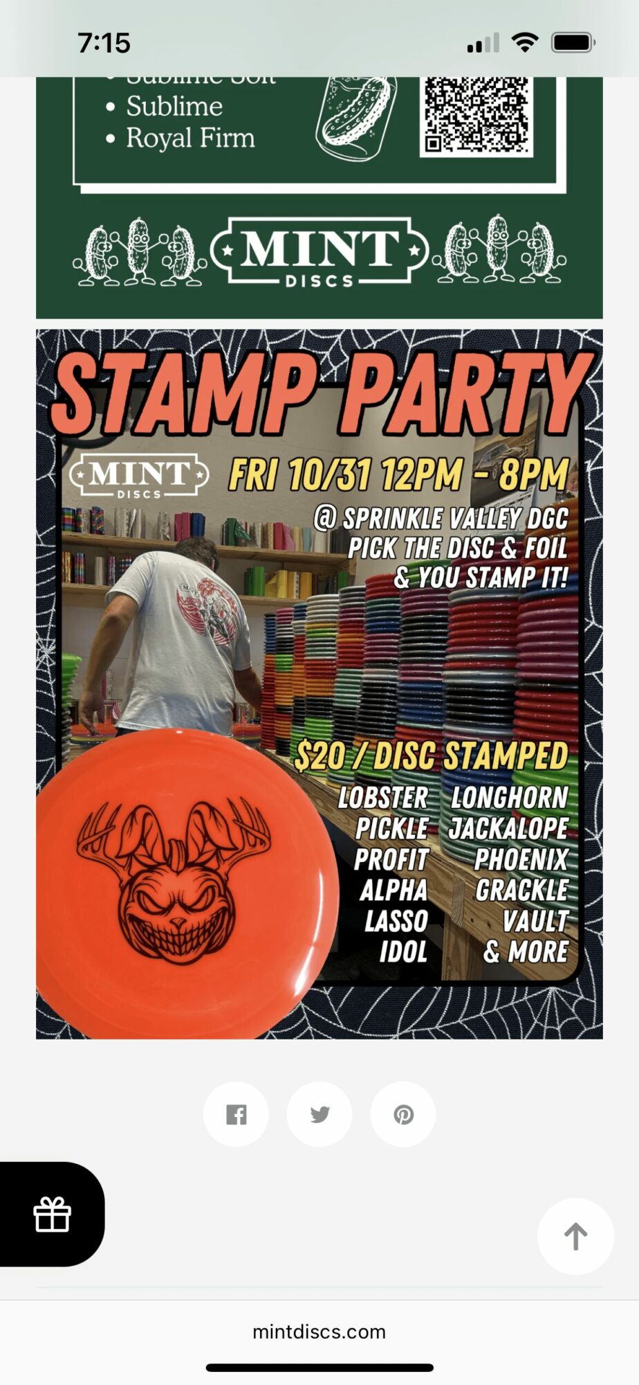 Poster for stamp party event with a red stamp and a person in the background, event details and music options listed.