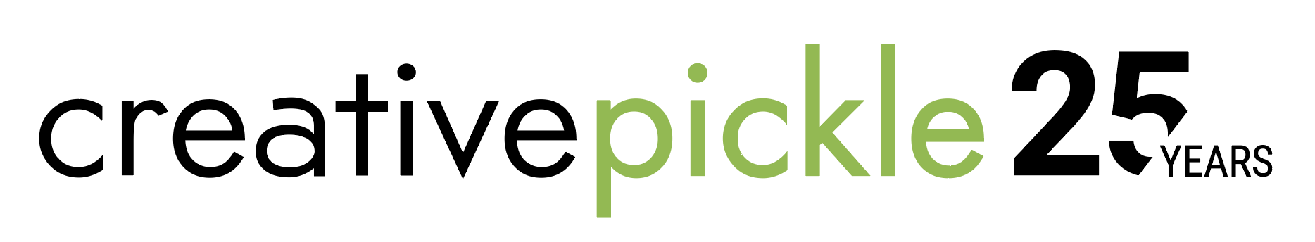 Logo with the words 'creative', 'pickle', and '25 years' in black and green text.