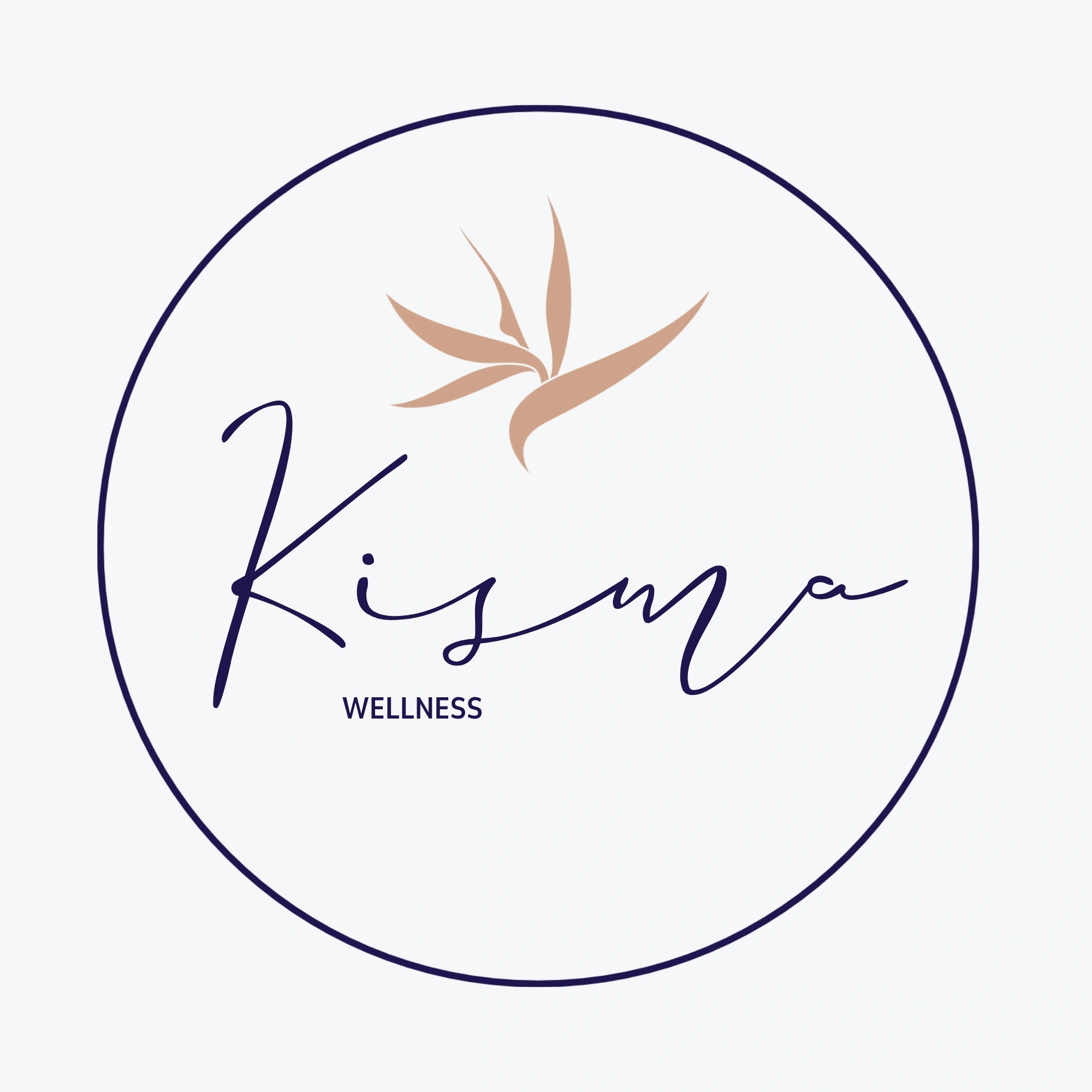 Logo with a stylized bird and plant, the word 'Kisya' in cursive, and 'WELLNESS' below inside a circle.