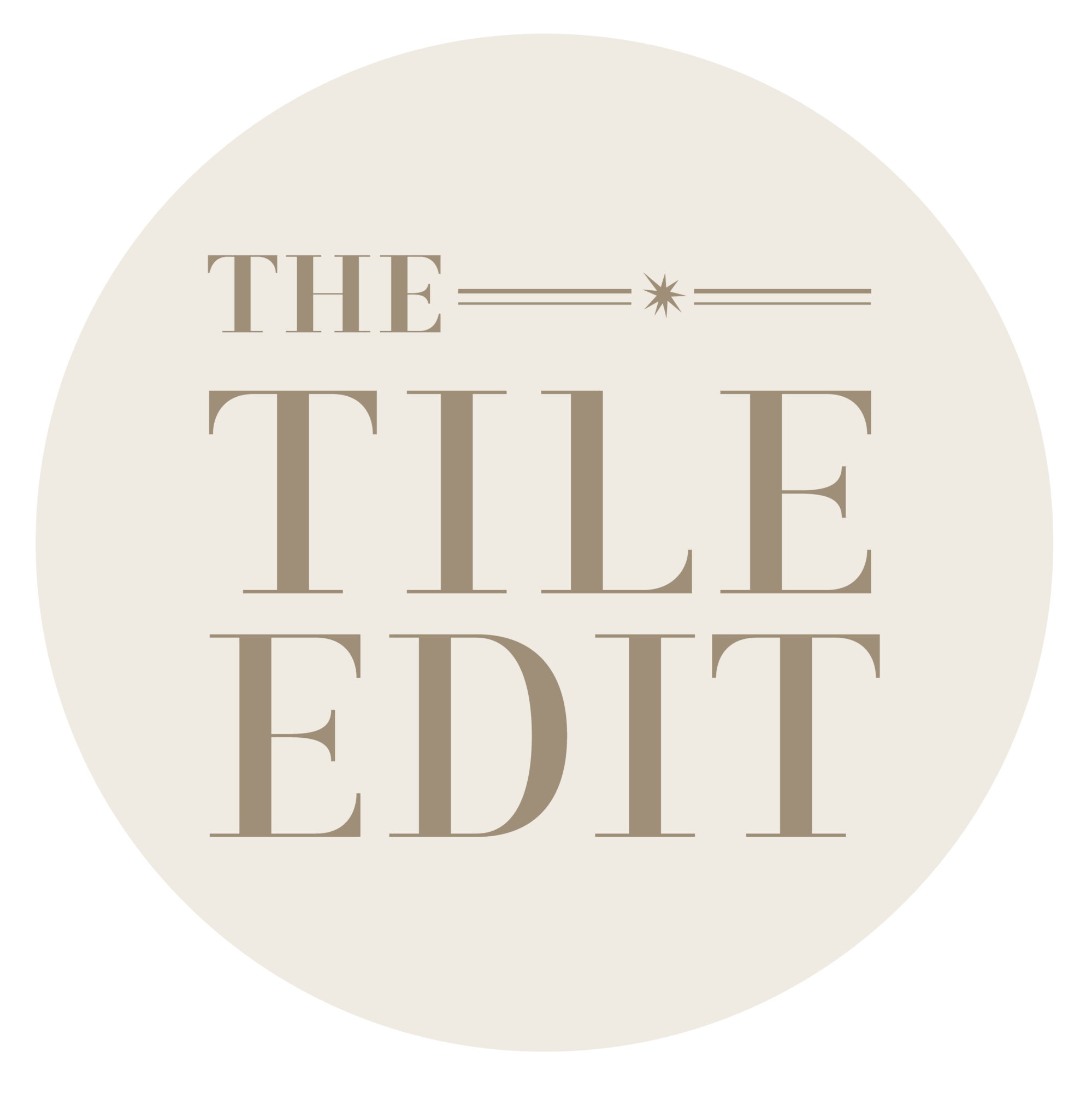 Circular logo with text 'THE TILE EDIT' in beige and taupe colors.
