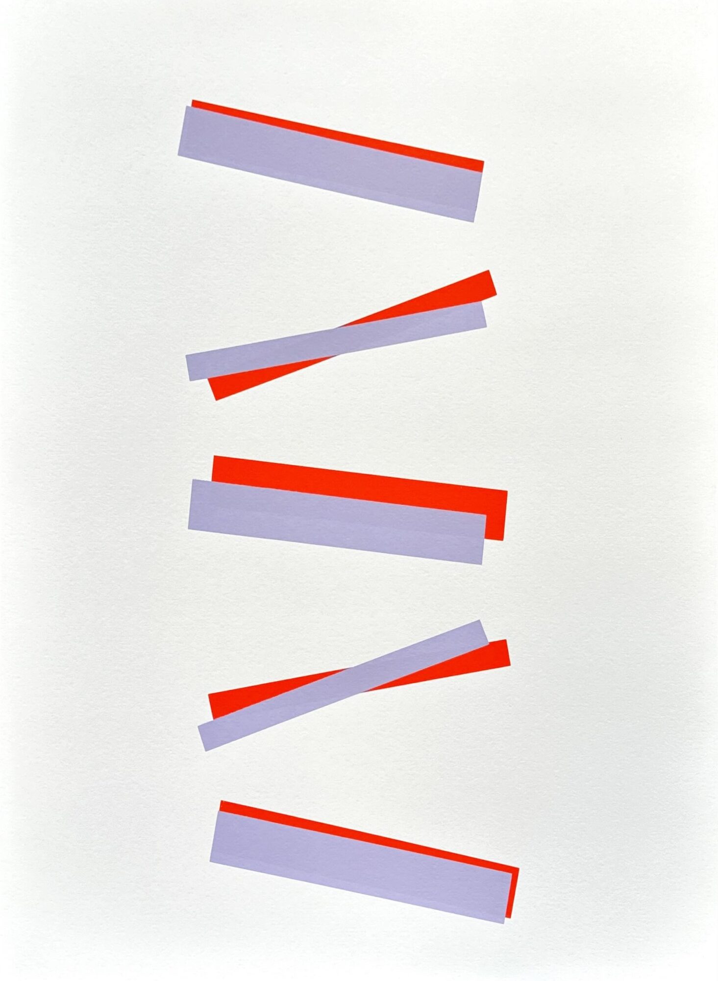 Five rectangular objects with red edges and purple surfaces are arranged vertically, some tilted, on a white background.