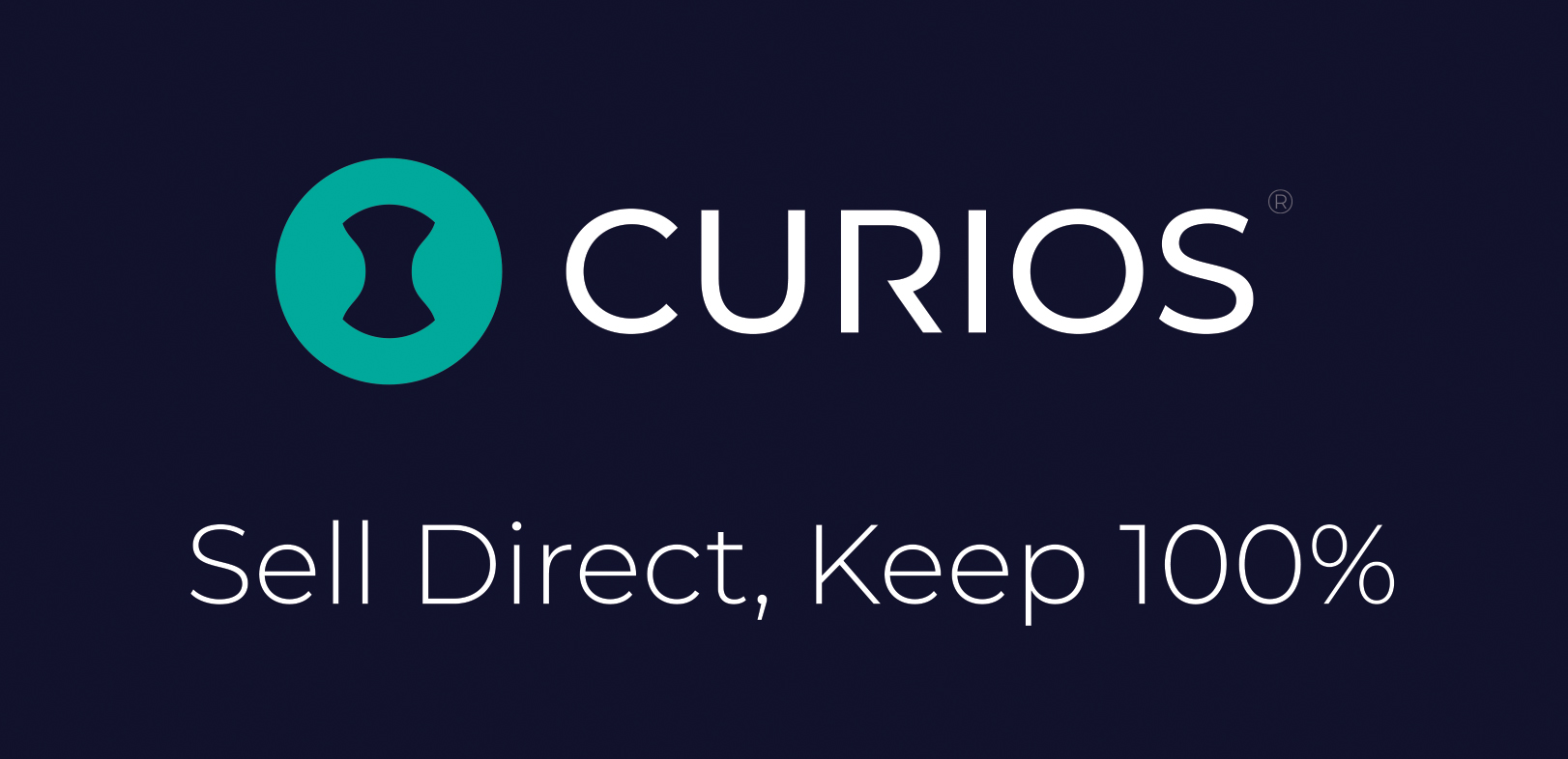 Curios logo with the slogan 'Sell Direct, Keep 100%'.