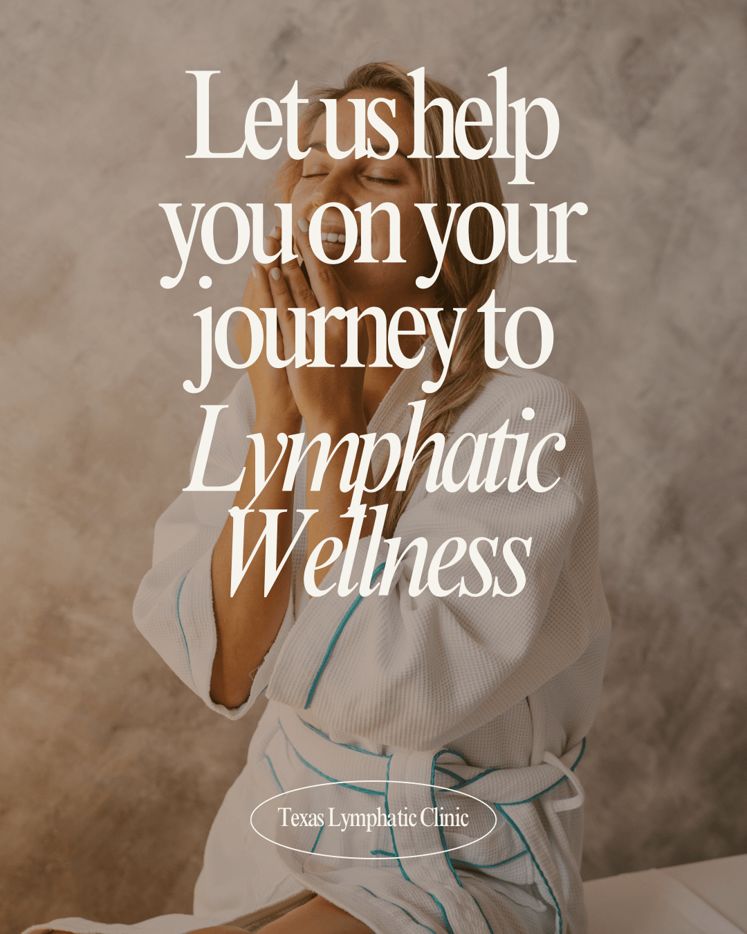 Person in medical attire holding a stethoscope, promoting lymphatic wellness and a clinic, with text overlay.