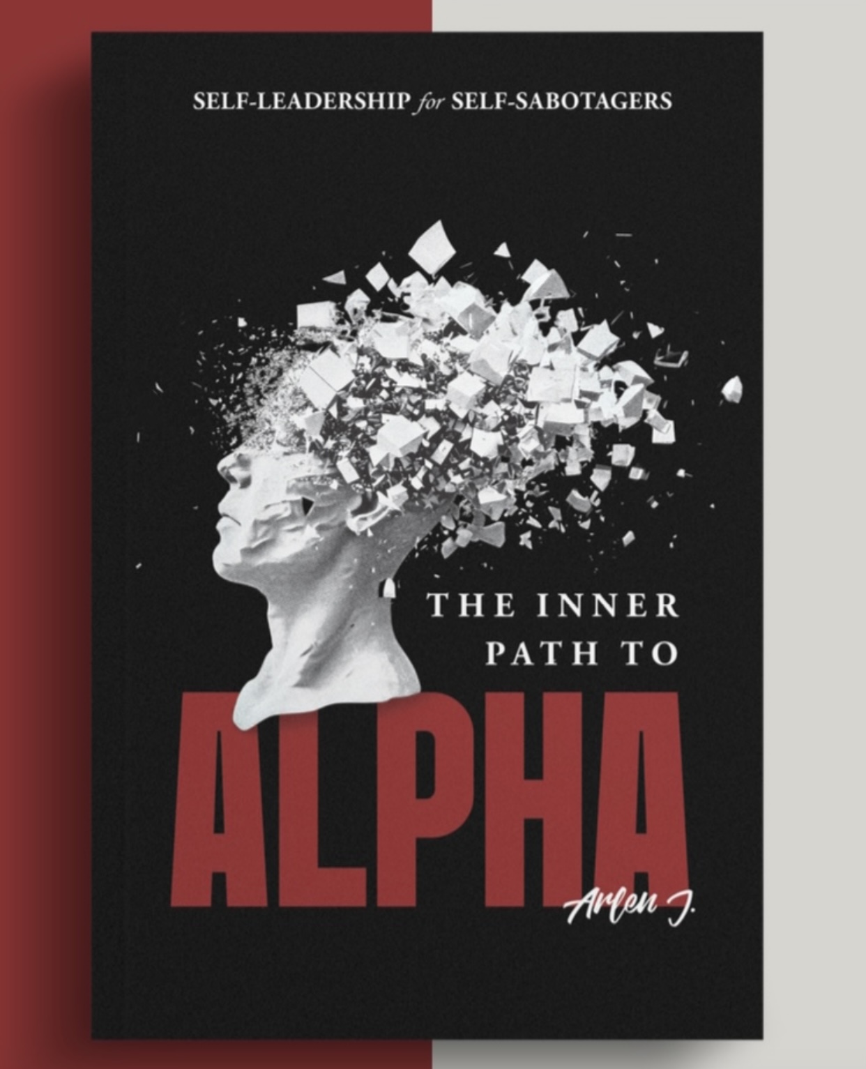 Book cover with a black background, white silhouette of a person's head, and red text reading 'ALPHA'.