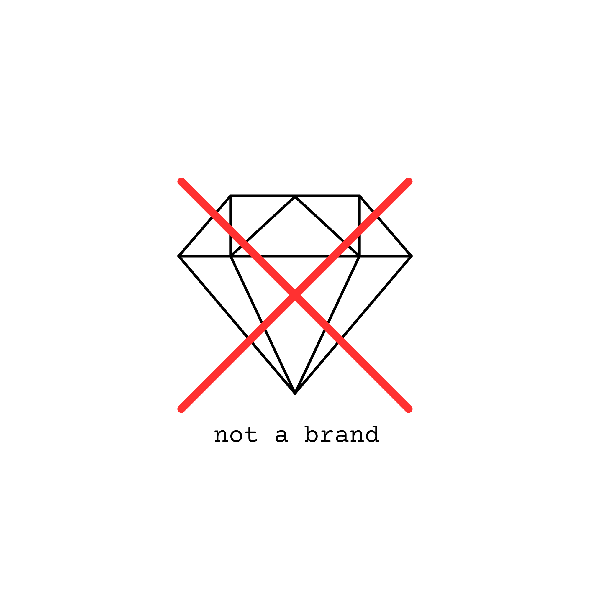 Diamond shape with a red slash and the text 'not a brand' below, on a white background.