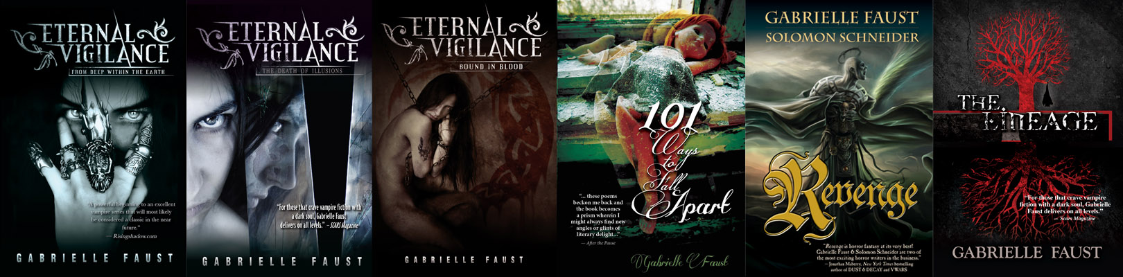 Collage of book covers with dark, eerie, and supernatural themes, featuring faces, landscapes, and titles.