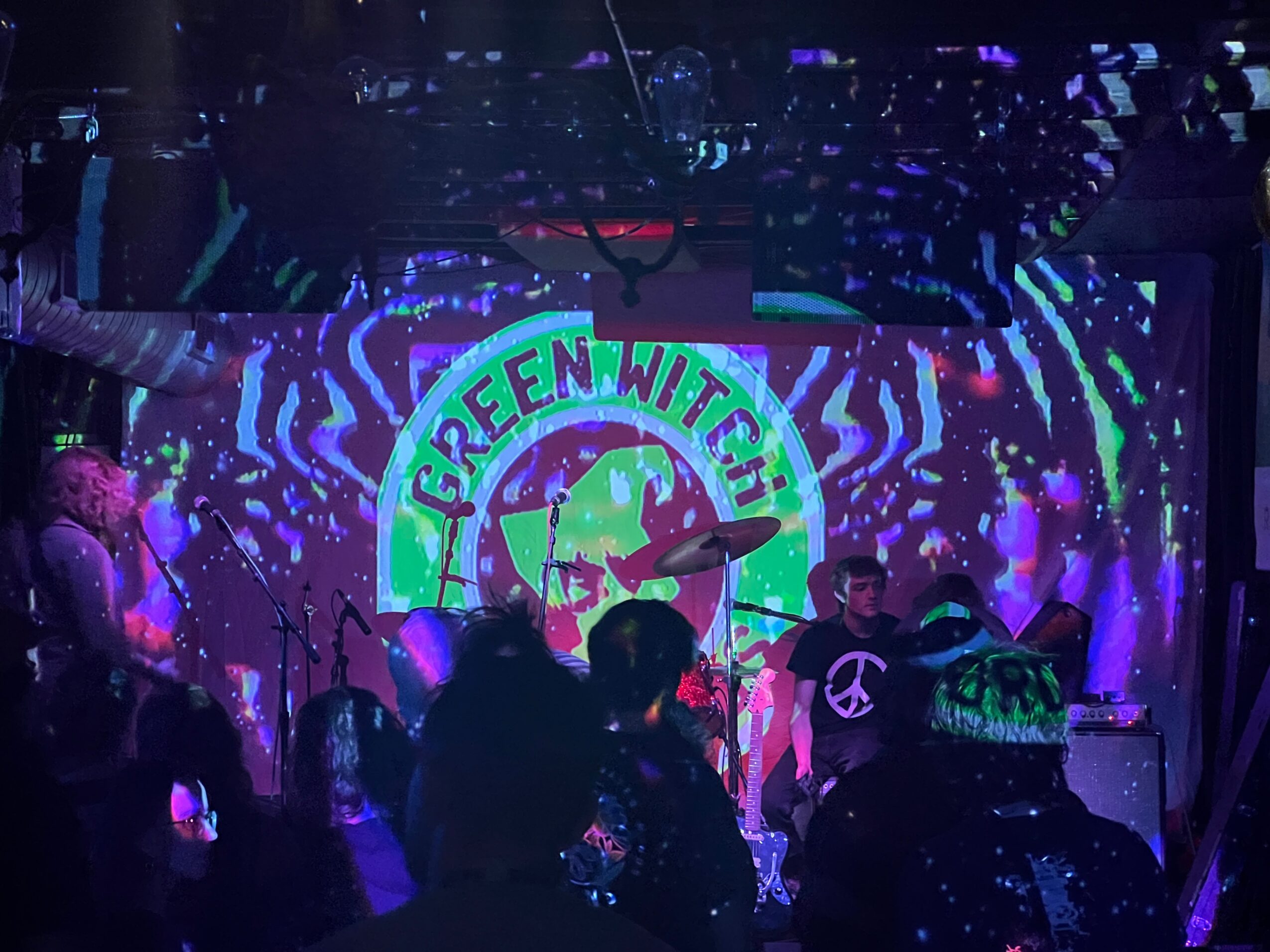 People on stage with a colorful background and a large circular logo reading 'Green Nite' behind them.
