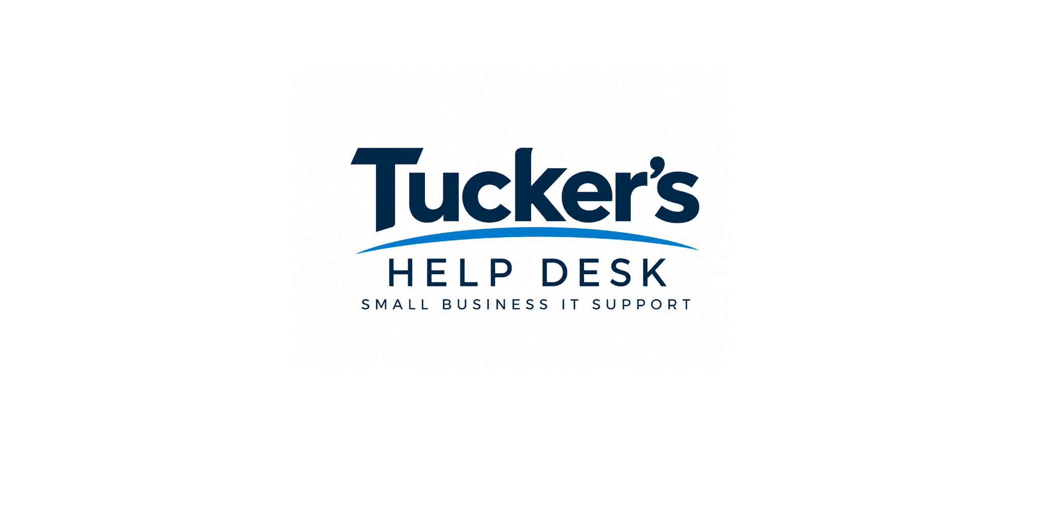 Logo with text 'Tucker's Help Desk Small Business IT Support' in blue and black on white background.