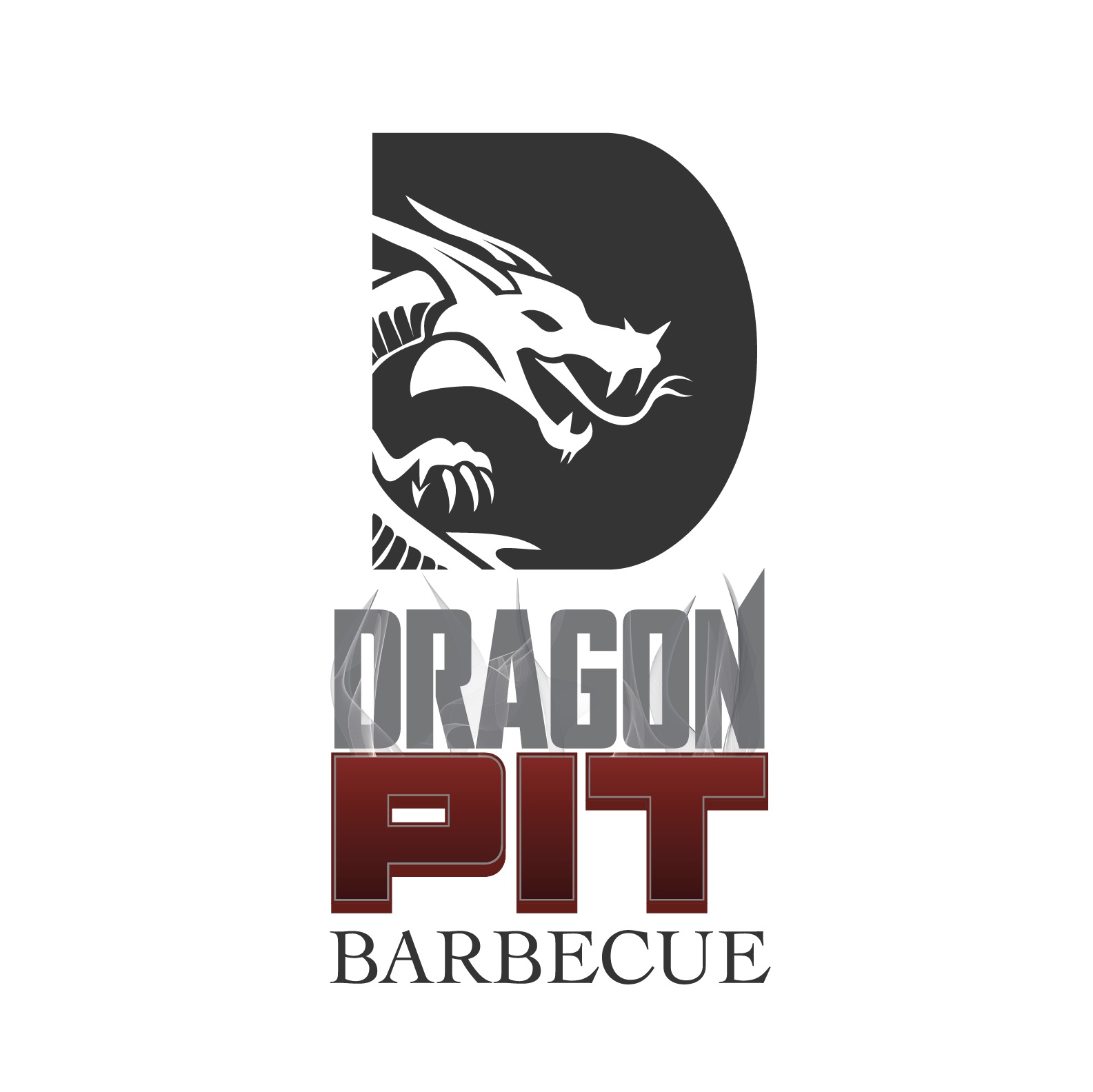 Logo with a stylized dragon head and the words