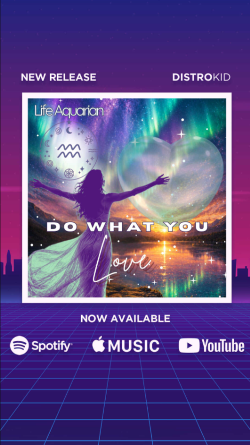 Promotional poster for a music release, with colorful album artwork, release text, and Spotify, Apple Music, and YouTube logos.